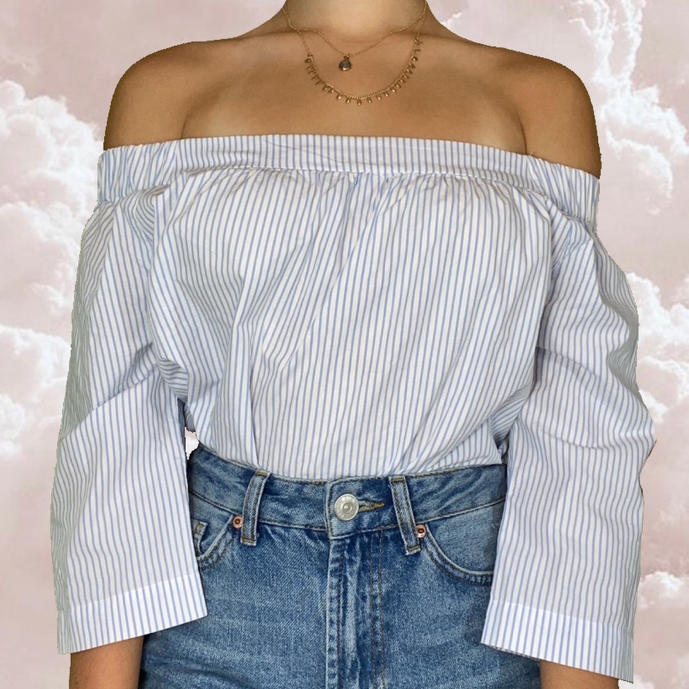 Madewell Blue/White Striped Off-The-Shoulder Top